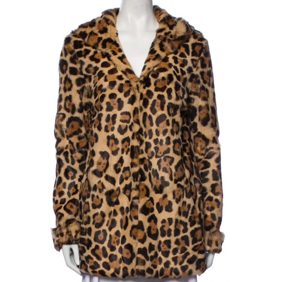 R T A Leopard Print Rabbit Fur Hood Hip Length Designer Jacket Coat X Small